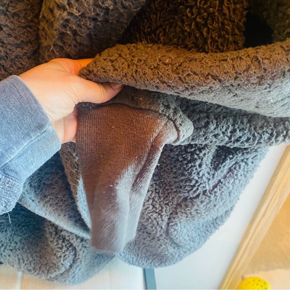 Nordic Beach Grey Hooded Sherpa Body Wrap Fuzzy Jacket Bulky Fluffy Cardigan - Picture 6 of 8